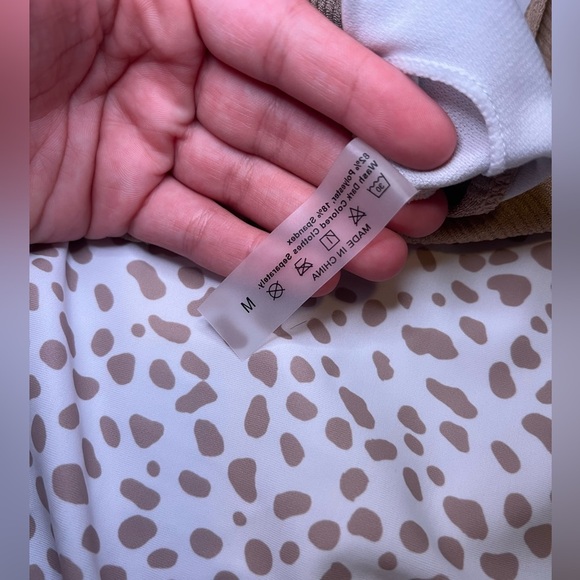 Tan One-Shoulder Bikini Top and White Leopard Print Bottoms - Picture 3 of 3